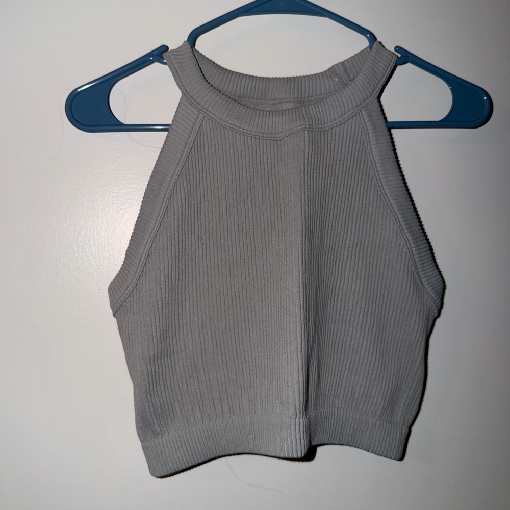Aerie Heather Gray Ribbed Halter Crop Top